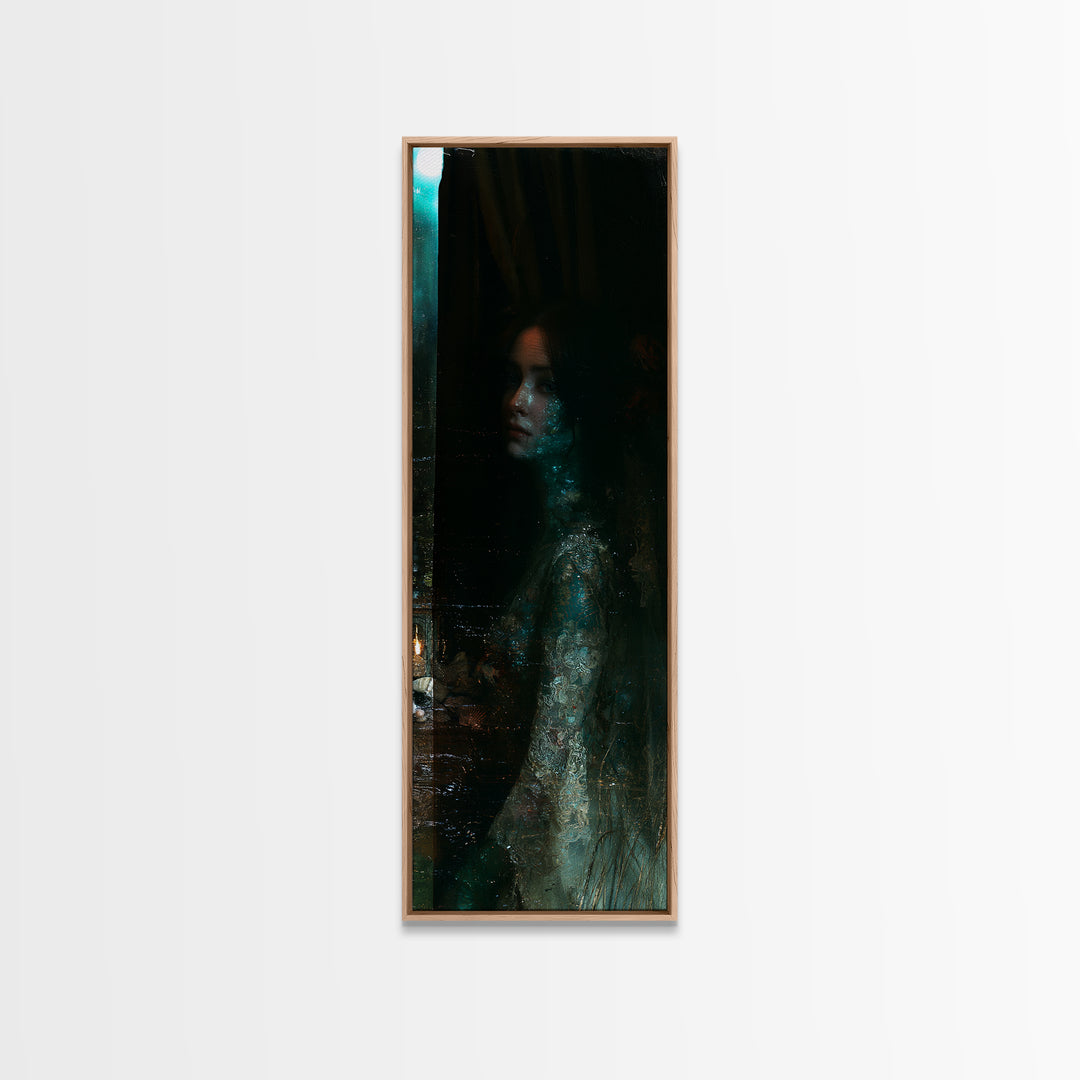 The Lagoon Bride, Victorian Creature Portrait, Tall Narrow Canvas Print, Macabre Home Decor, Halloween Portrait Art, Classic Monster Art