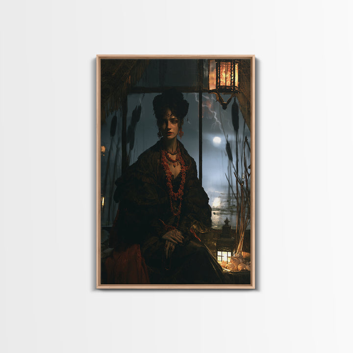 The Tidal Heiress, Victorian Creature Portrait, Vertical Canvas Print, Dark Academia Decor, Antique Horror Decor, Classic Monster Art