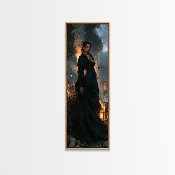 The Tidal Heiress, Victorian Creature Portrait, Tall Narrow Canvas Print, Dark Academia Decor, Antique Horror Decor, Classic Monster Art