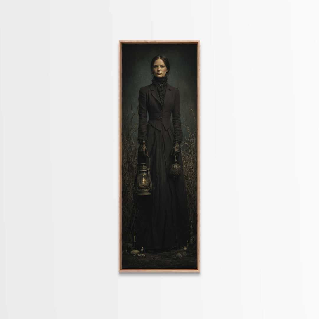 The Marsh Widow, Victorian Creature Portrait, Tall Narrow Canvas Print, Antique Style Decor, Canvas Print, Classic Monster Art