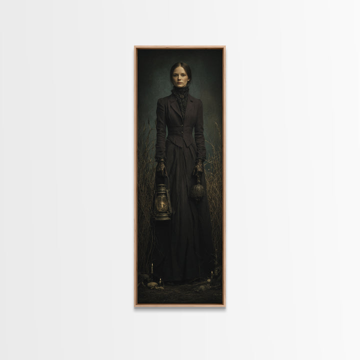 The Marsh Widow, Victorian Creature Portrait, Tall Narrow Canvas Print, Antique Style Decor, Canvas Print, Classic Monster Art