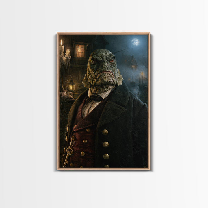 The Drowned Harbormaster, Victorian Creature Portrait, Vertical Canvas Print, Gothic Home Decor, Spooky Season Decor, Classic Monster Art