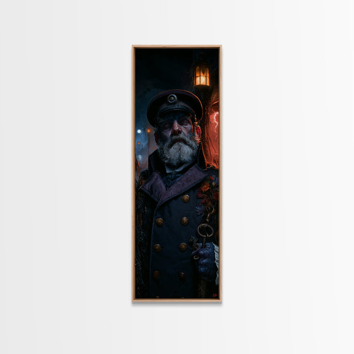 The Drowned Harbormaster, Victorian Creature Portrait, Tall Narrow Canvas Print, Dark Academia Decor, Classic Monster Art