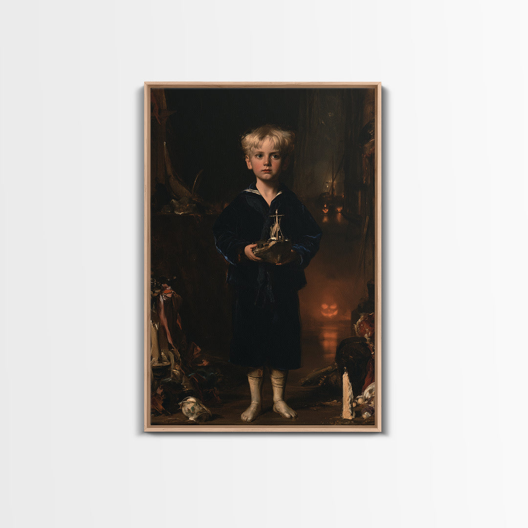 The Moon-Pond Child, Victorian Creature Portrait, Vertical Canvas Print, Antique Style Decor, Halloween Portrait Art, Classic Monster Art