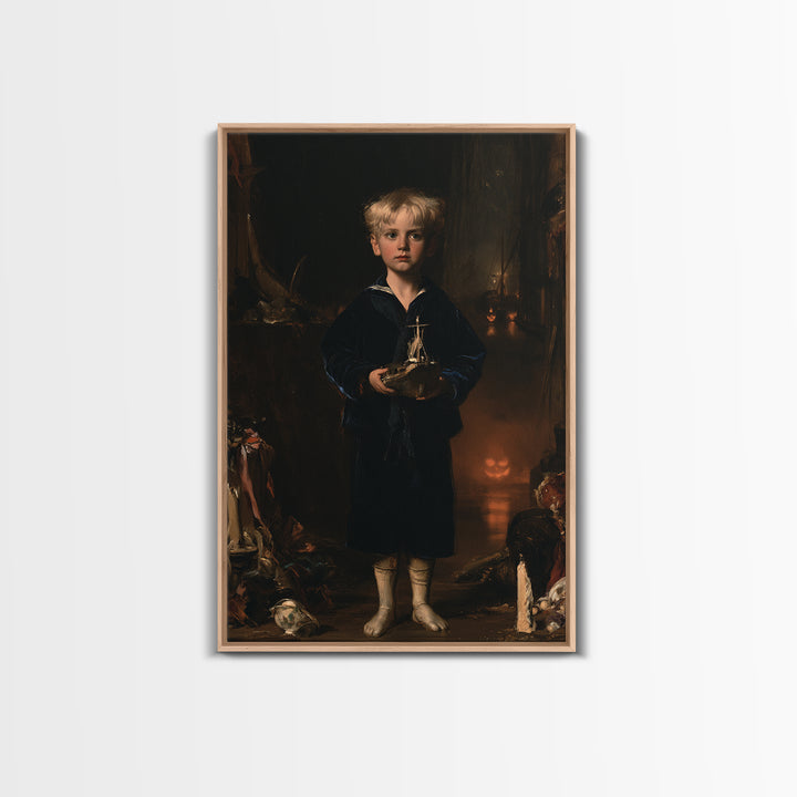The Moon-Pond Child, Victorian Creature Portrait, Vertical Canvas Print, Antique Style Decor, Halloween Portrait Art, Classic Monster Art