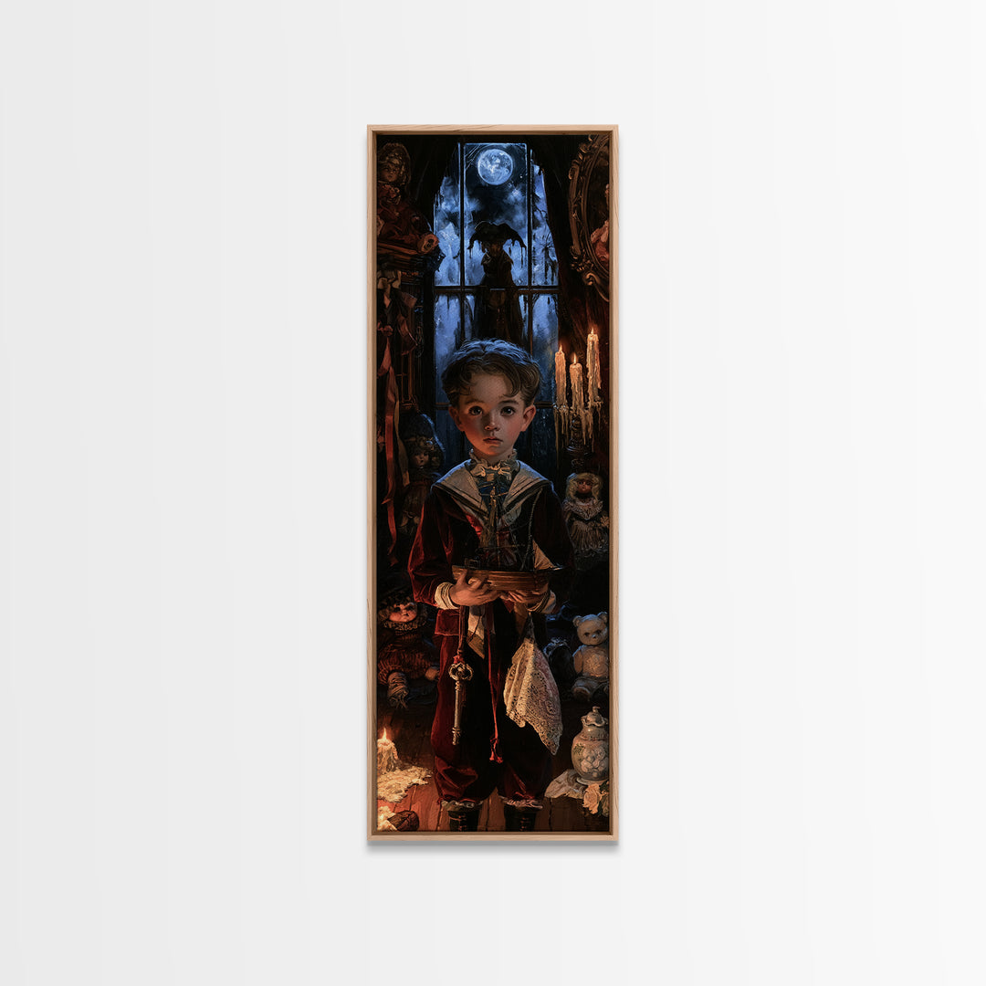 The Moon-Pond Child, Victorian Creature Portrait, Tall Narrow Canvas Print, Dark Academia Decor, Antique Horror Decor, Classic Monster Art