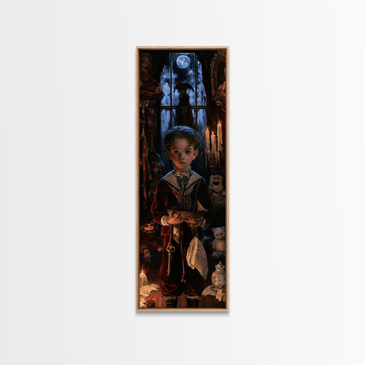 The Moon-Pond Child, Victorian Creature Portrait, Tall Narrow Canvas Print, Dark Academia Decor, Antique Horror Decor, Classic Monster Art