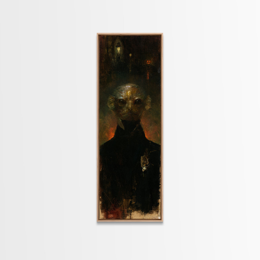 The Canal House Creature, Victorian Creature Portrait, Tall Narrow Canvas Print, Dark Academia Decor, Canvas Print, Classic Monster Art
