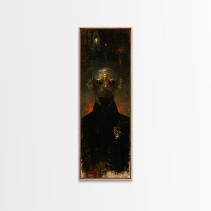 The Canal House Creature, Victorian Creature Portrait, Tall Narrow Canvas Print, Dark Academia Decor, Canvas Print, Classic Monster Art