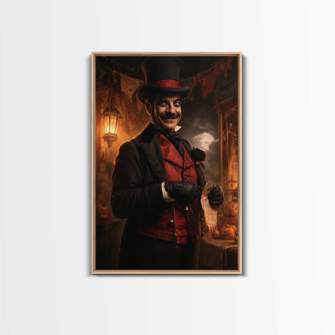 The Cursed Ringmaster, Victorian Circus Horror Portrait, Vertical Canvas Print, Macabre Home Decor, Classic Monster Art