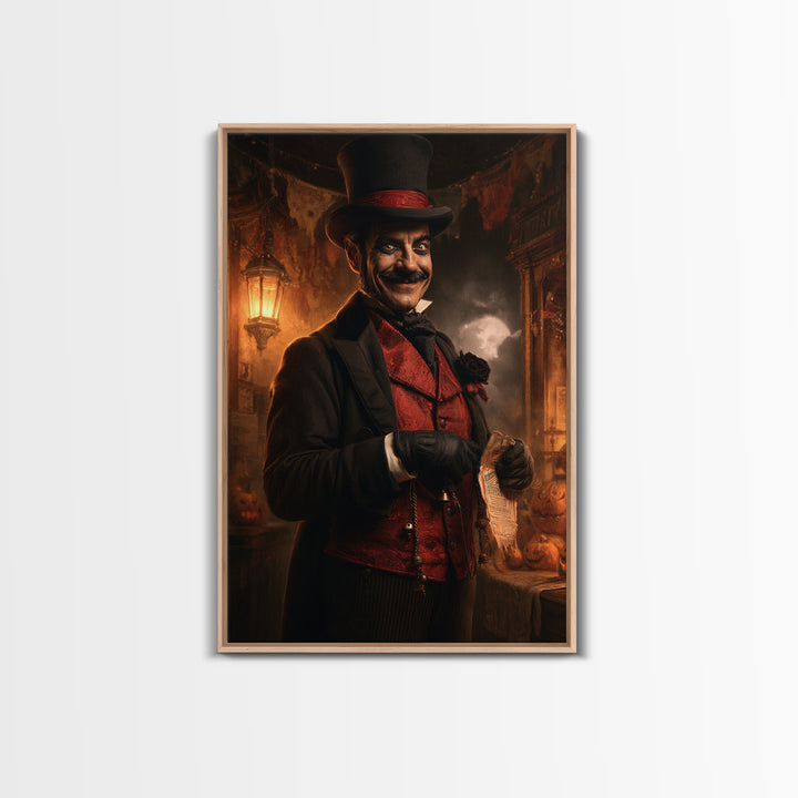 The Cursed Ringmaster, Victorian Circus Horror Portrait, Vertical Canvas Print, Macabre Home Decor, Classic Monster Art