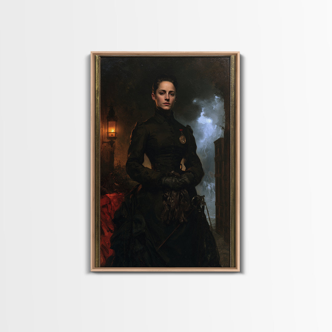 The Headless Cavalier’s Widow, Gothic Horseman Widow Portrait, Vertical Canvas Print, Antique Style Decor, Canvas Print, Classic Monster Art