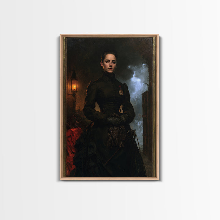 The Headless Cavalier’s Widow, Gothic Horseman Widow Portrait, Vertical Canvas Print, Antique Style Decor, Canvas Print, Classic Monster Art
