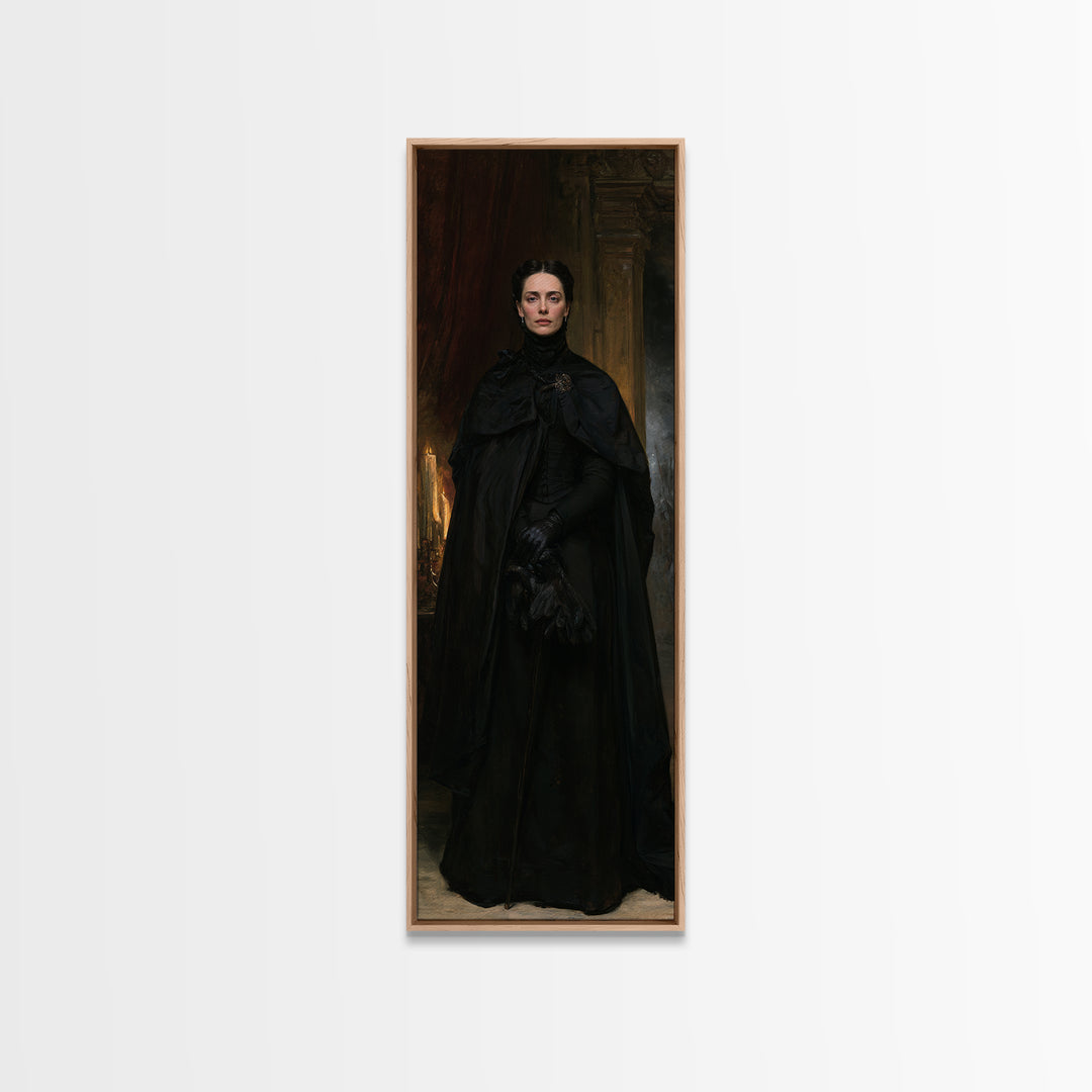 The Headless Cavalier’s Widow, Gothic Horseman Widow Portrait, Tall Narrow Canvas Print, Dark Academia Decor, Classic Monster Art