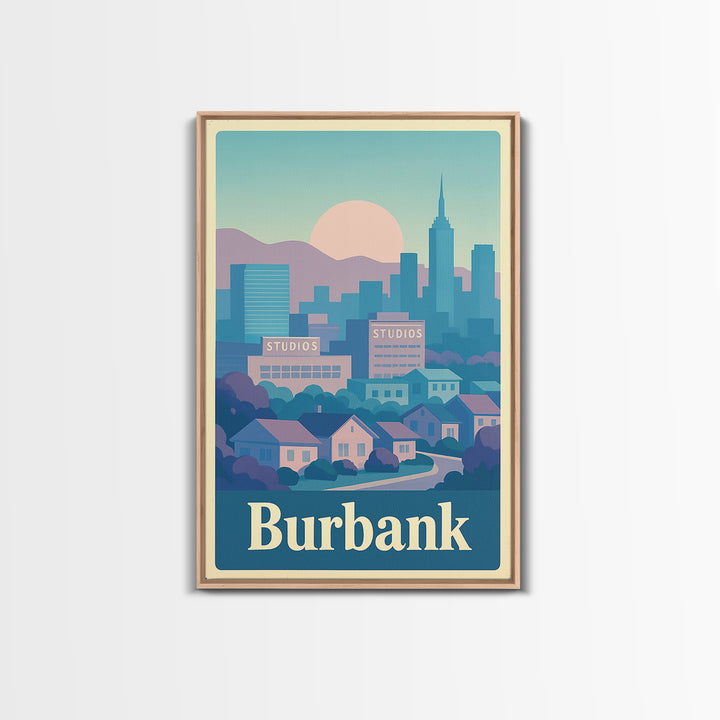 Burbank Travel Poster, Canvas Print, Vaporwave City Skyline Wall Art, Burbank Wall Art, City Illustration, Vintage Travel Art, City Poster