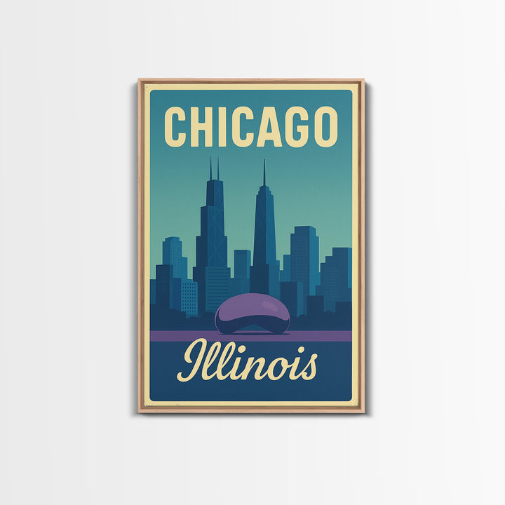 Chicago Travel Poster, Canvas Print, Pastel Retro Travel Art, Chicago Travel Art, Watercolor Urban Skyline, Office Decor, City Art Print