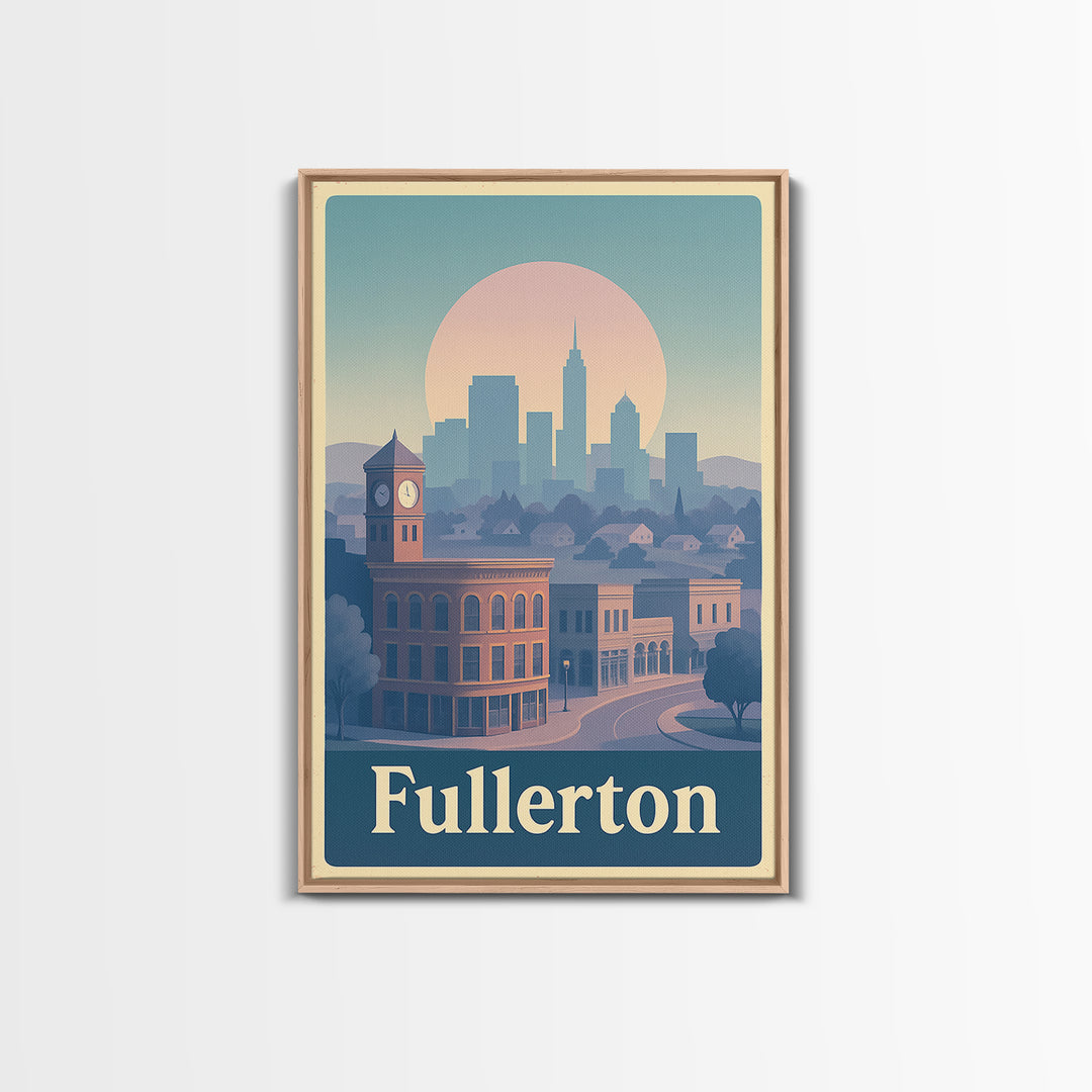 Fullerton Travel Poster, Canvas Print, Soft Vintage City Poster, Fullerton Travel Art, Travel Poster Art, Living Room Wall Art