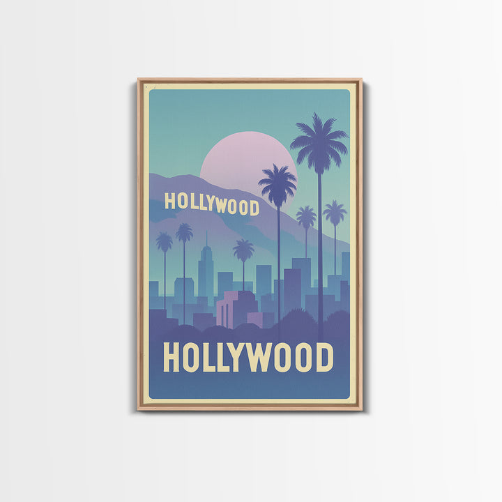 Hollywood Travel Poster, Canvas Print, Dreamy Skyline Poster Art, Hollywood Poster Print, Travel Poster Art, Vintage Travel Print