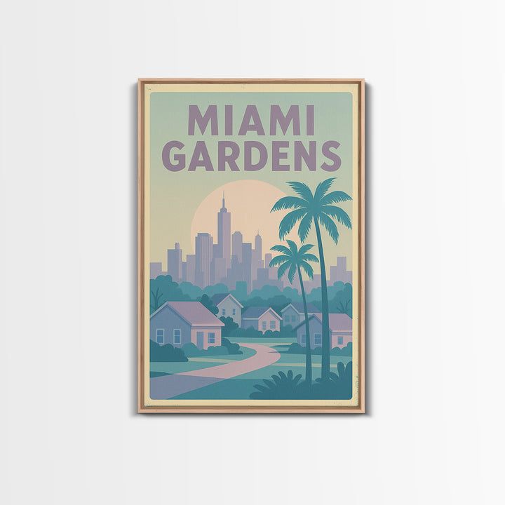 Miami Gardens Florida Travel Poster, Canvas Print, Soft Vintage City Poster, Miami Gardens City Art, Mid Century Wall Art, Travel Art