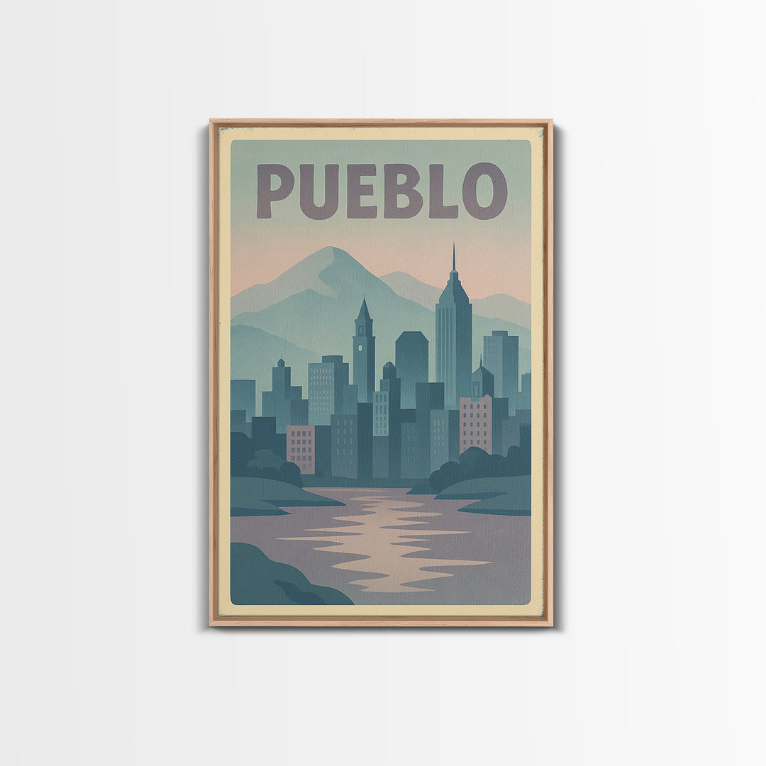 Pueblo Colorado Travel Poster, Canvas Print, Dreamy Skyline Poster Art, Pueblo Wall Art, Travel Poster Art, City Art Print, Wall Decor