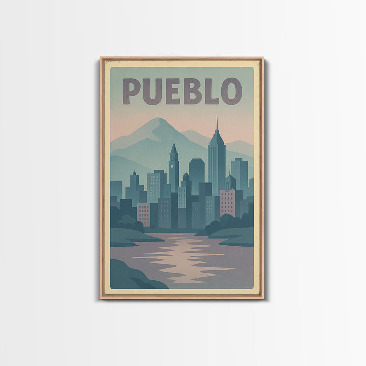 Pueblo Colorado Travel Poster, Canvas Print, Dreamy Skyline Poster Art, Pueblo Wall Art, Travel Poster Art, City Art Print, Wall Decor