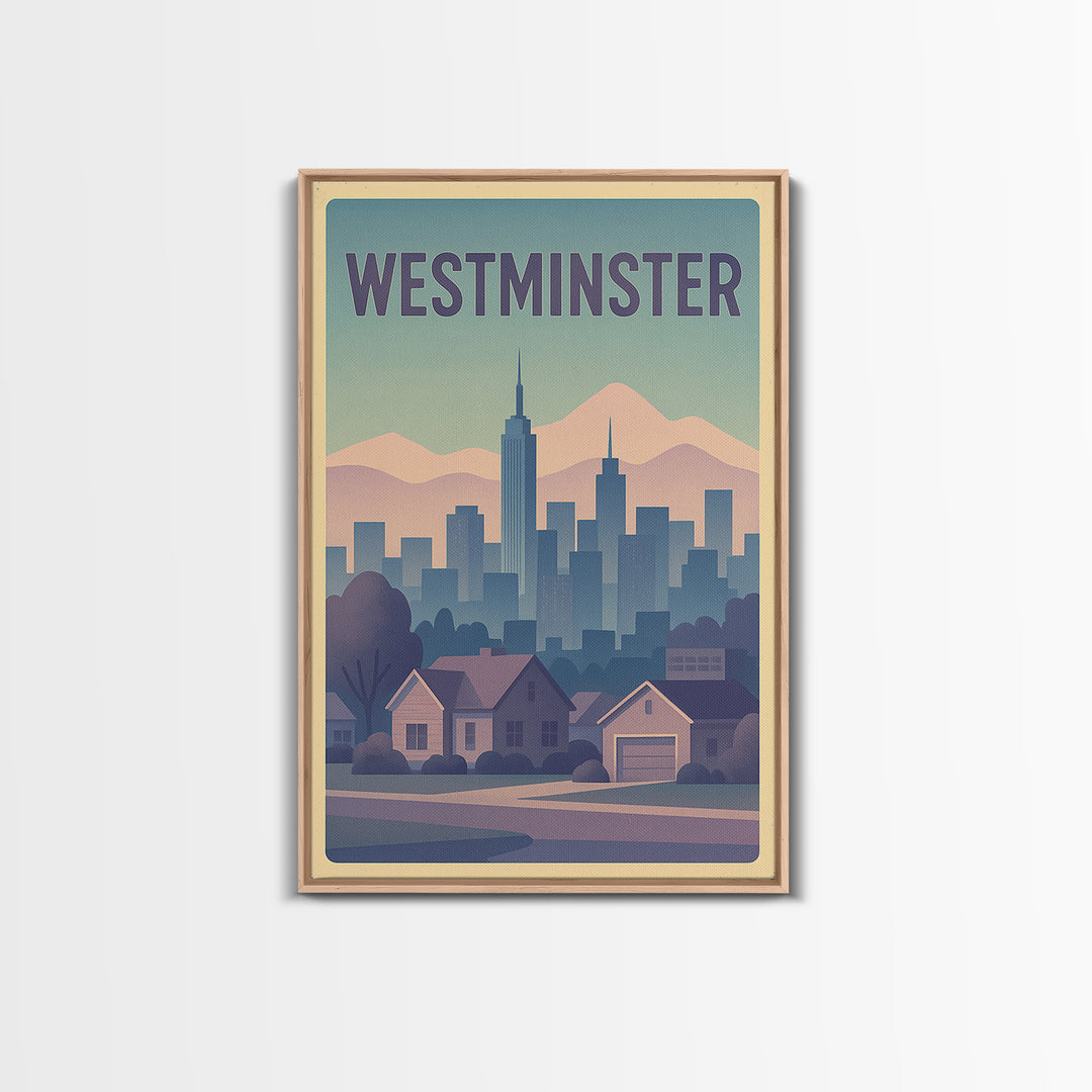 Westminster Colorado Travel Poster, Canvas Print, Vaporwave Cityscape Wall Art, Westminster Travel Art, Retro Travel Print, Travel Art