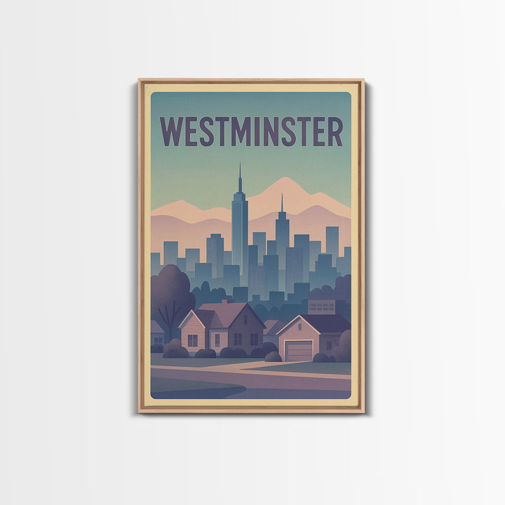 Westminster Colorado Travel Poster, Canvas Print, Vaporwave Cityscape Wall Art, Westminster Travel Art, Retro Travel Print, Travel Art