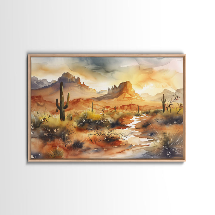 Extra Large Wall Art, Desert Landscape Painting Framed Canvas Print, Metal Art, Wood Framed Original Art, Living Room Decor, Landscape Art