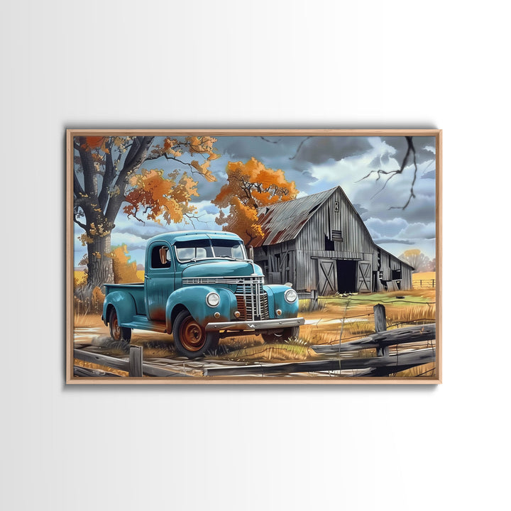 Old Rusty Truck Painting Canvas Print, Wood Framed Wall Art or Metal Art, Vintage Style Wall Art, Farmhouse Decor, Boho Whimsical Art