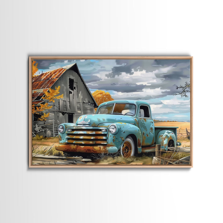 Painting Of An Old Farmstead Framed Canvas Print, Metal Art, Living Room Wall Art, Original Art, Above Couch Art, Whimiscal Kitsch Decor