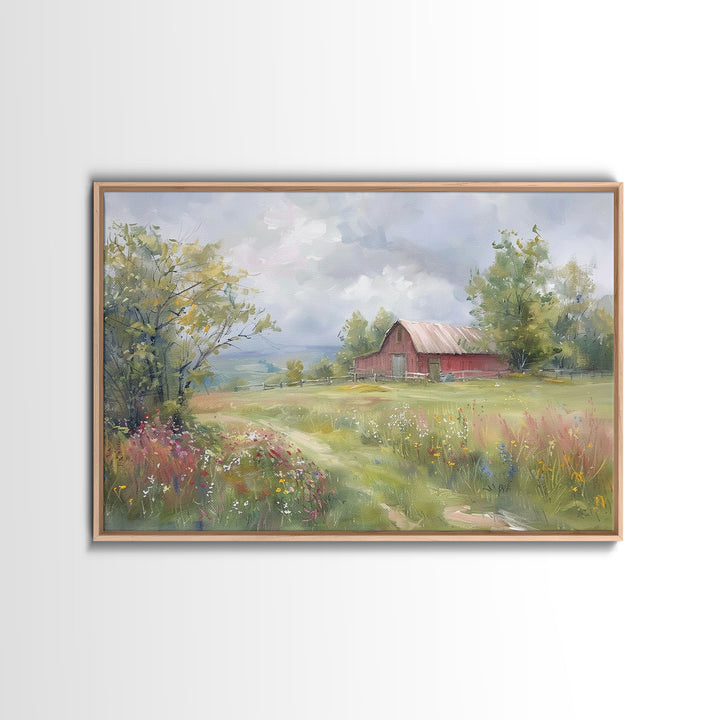 Farmhouse Watercolor Painting Framed Canvas Print, Metal Art Print, Farmhouse Decor, Country Decor, Kitsch Wall Art