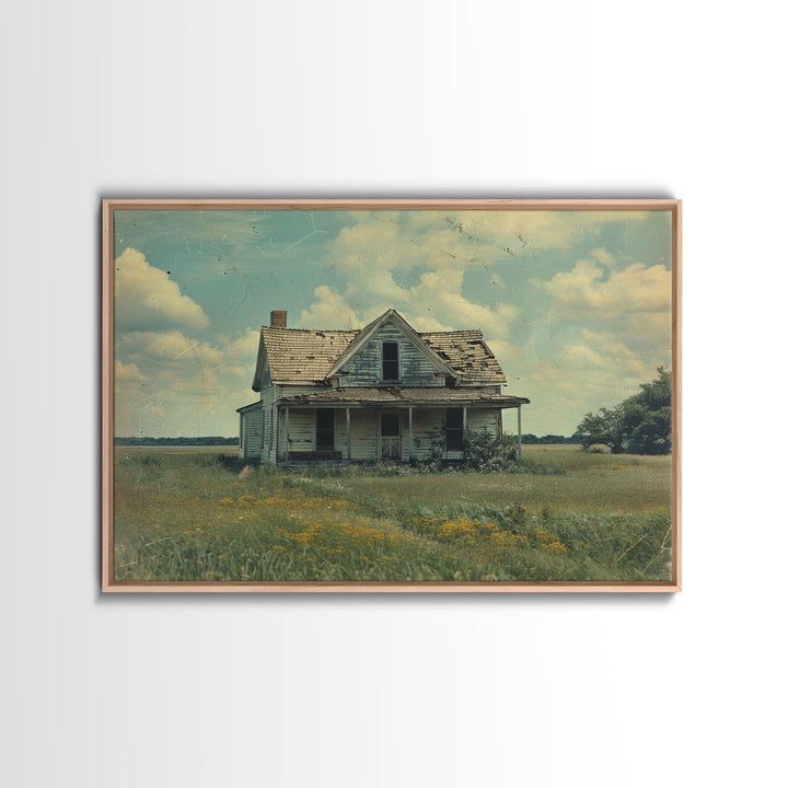 Retro Watercolor Painting Print Of A Vintage Farmhouse, Kitsch Art, Wall Art, Farmhouse Decor, Western Art For Living Room