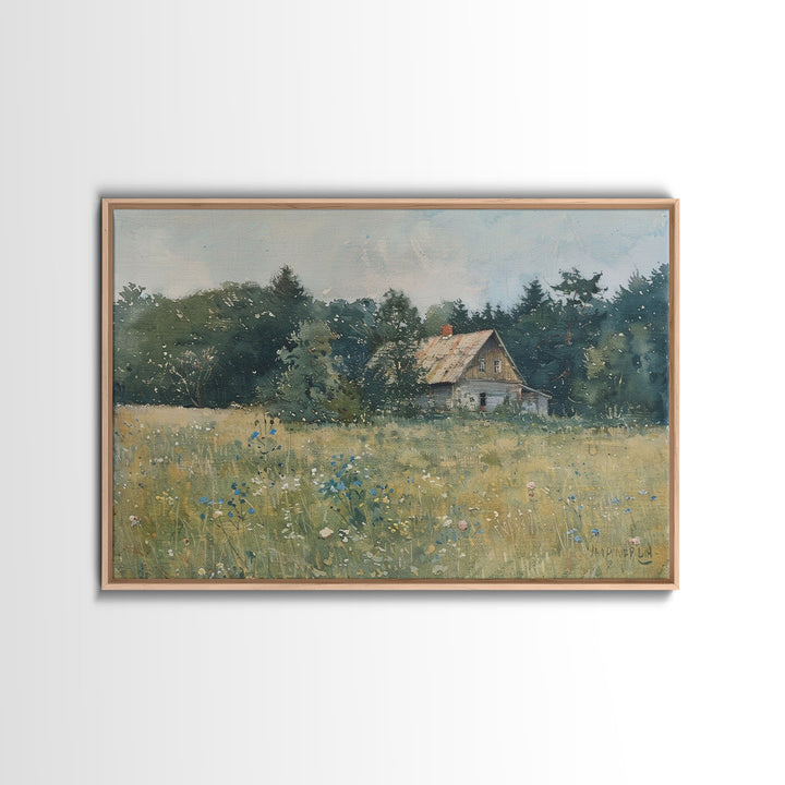 Old Painting Of A Barn Canvas Print, Gift Decor, Housewarming Gift, Folk Art, Cottagecore, Antique Style, Unique Decor, Original Painting