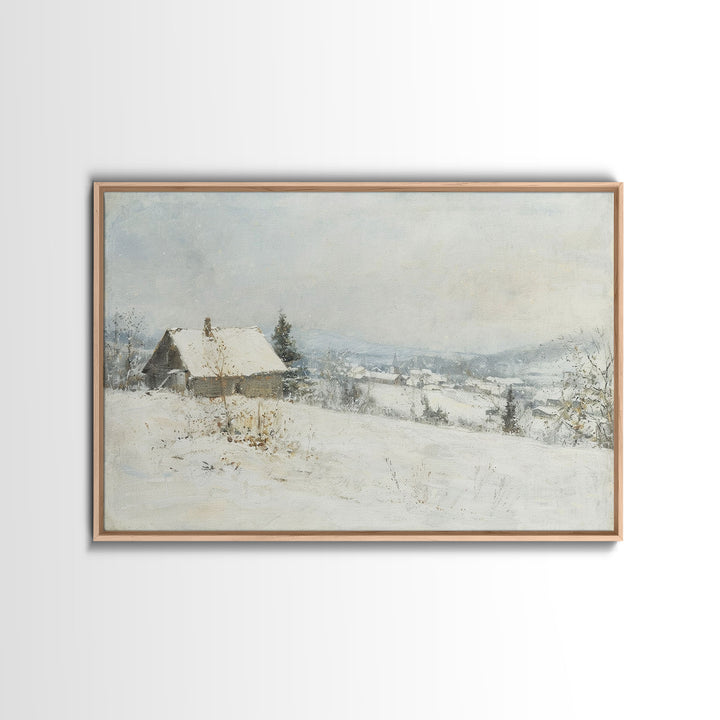 Farmhouse In The Winter, Framed Canvas Print, Christmas Scenary Landscape Painting, Americana Art, Custom Artwork Original