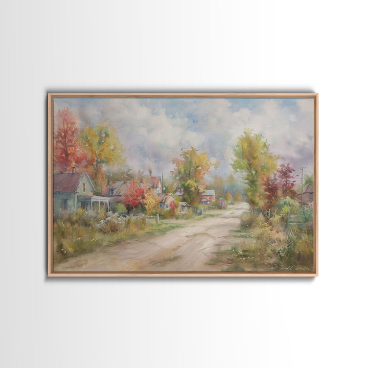 Kitsch Minimalist Watercolor Painting Print Of an Old Country Road, Wood Framed Print, Metal Wall Art, Room Decor, Aesthetic Room Decor