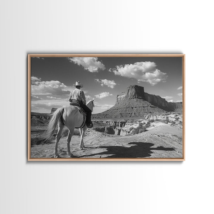 Lonesome Canyon Arizona Framed Canvas Print, Cowboy Print, Black and White Photography Wall Art, Country Farmhouse Decor, Metal Print