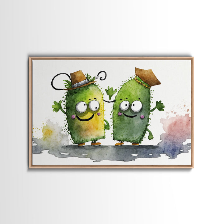 Goofy Pickle Art, Cute Pickle Cartoon Wall Art, Framed Canvas Print, Wild West Pickles, Funny Art, Funny Decor