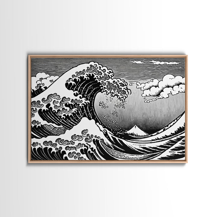 Black and White Wave Canvas Print, Hokusai Inspired Wall Art, Japanese Style Wall Art, Living Room Home Decor, Unique Wall Art