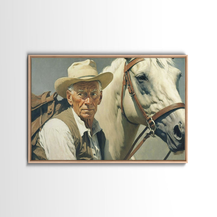 Vintage Cowboys Painting Print Horse Wall Art Canvas Hunting Southwest Sketch Drawing Poster Framed Antique Country Rustic Farmhouse Decor