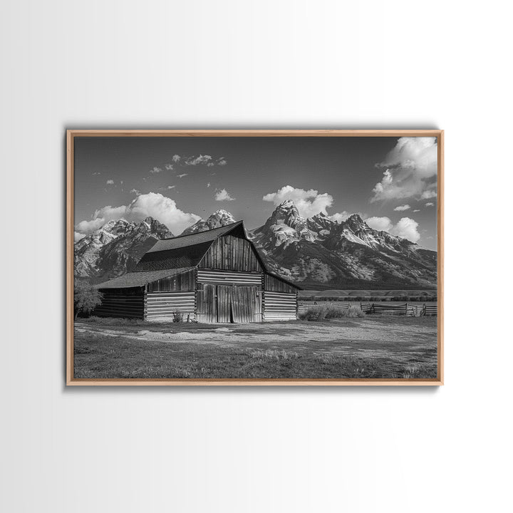 Old Barn Wall Art, Framed Canvas Print or Metal Art, Rustic Homestead Framed Canvas Art, Vintage Old Barn Black and White Wall Art