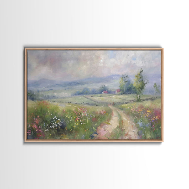 Farmhouse Landscape Painting Canvas Print, Wood Frame Art, Wall Art, Large Print, Home Decor, Landscape Painting, Colorful Boho Decor