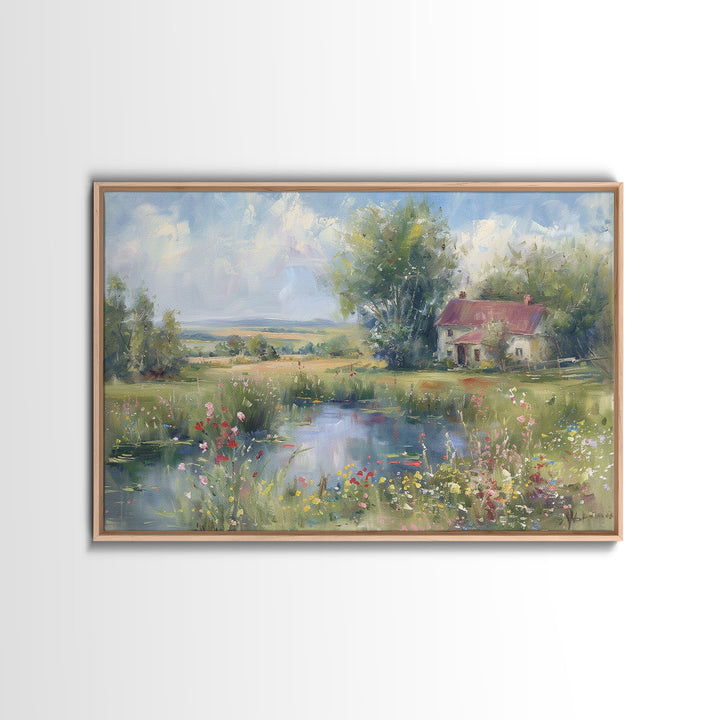Cottagecore Farmhouse Print, Framed Wall Art, Wood Frame Art, Metal Print, Wall Art, Large Art, Landscape Painting, Country Decor