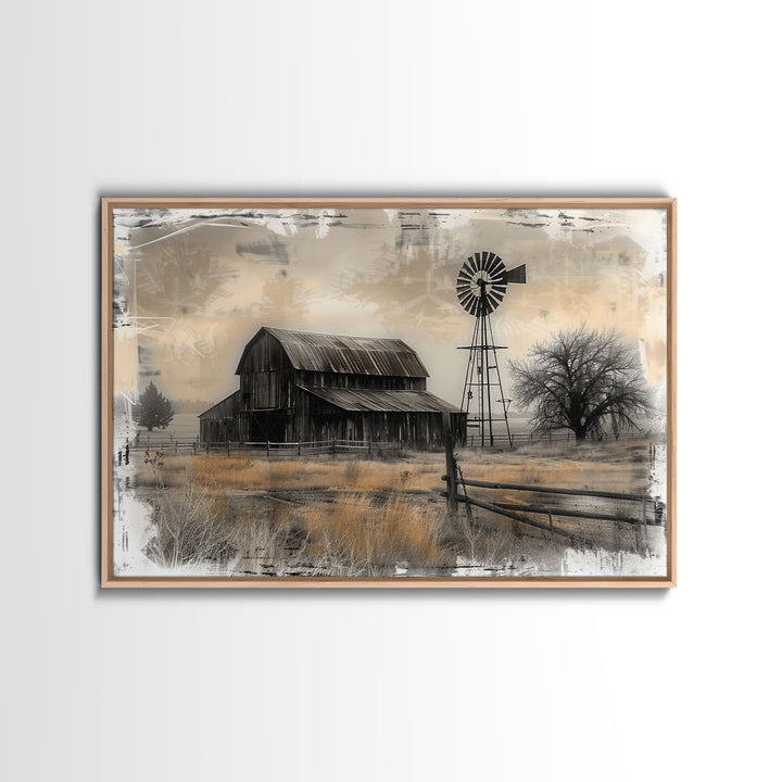 Farmhouse Barn Wall Art Canvas Print Painting Metal Art Vintage Decor Country Art Wood Frame Art Rustic Primitive Art Old Barn Painting
