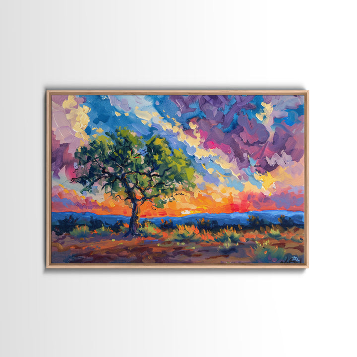 Midcentury Modern Pop Art Landscape Painting Canvas Print, Framed Wall Art, Southwestern Decor, Home Decor Wall Art, Country Decor