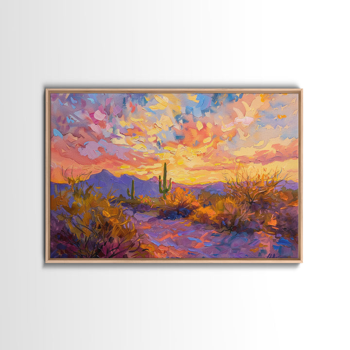 Saguaro Cactus Pop Art Oil Painting Canvas Print, Sedona Arizona, Grand Canyon Painting, Desert Landscape, Southwestern Decor, Kitsch Art