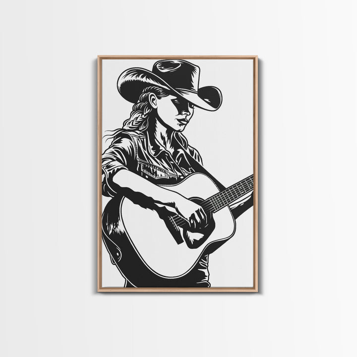 Cowboy in Desert Art Print, Western Silhouette Framed Canvas, Vintage Southwest Scene, Rustic Western Home Decor, Unique Wall Art
