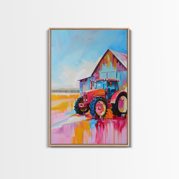 Pastel Windmill in Dreamy Landscape - Framed Canvas Print, Rustic Decor, Countryside Art for Bedroom, Farmhouse Wall Art for Living Room