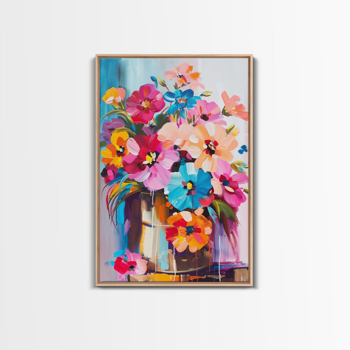 Bold Floral Bouquet in Bright Colors - Framed Canvas Print, Flower Decor, Floral Art for Bedroom, Vibrant Wall Art for Living Room