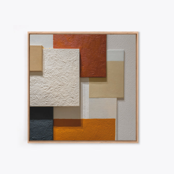 Mid Century Color Block Composition Framed Canvas Print, Wall Art, Art, Living Room Decor, Fine Art, Wall Clock, WAL-1x1-12