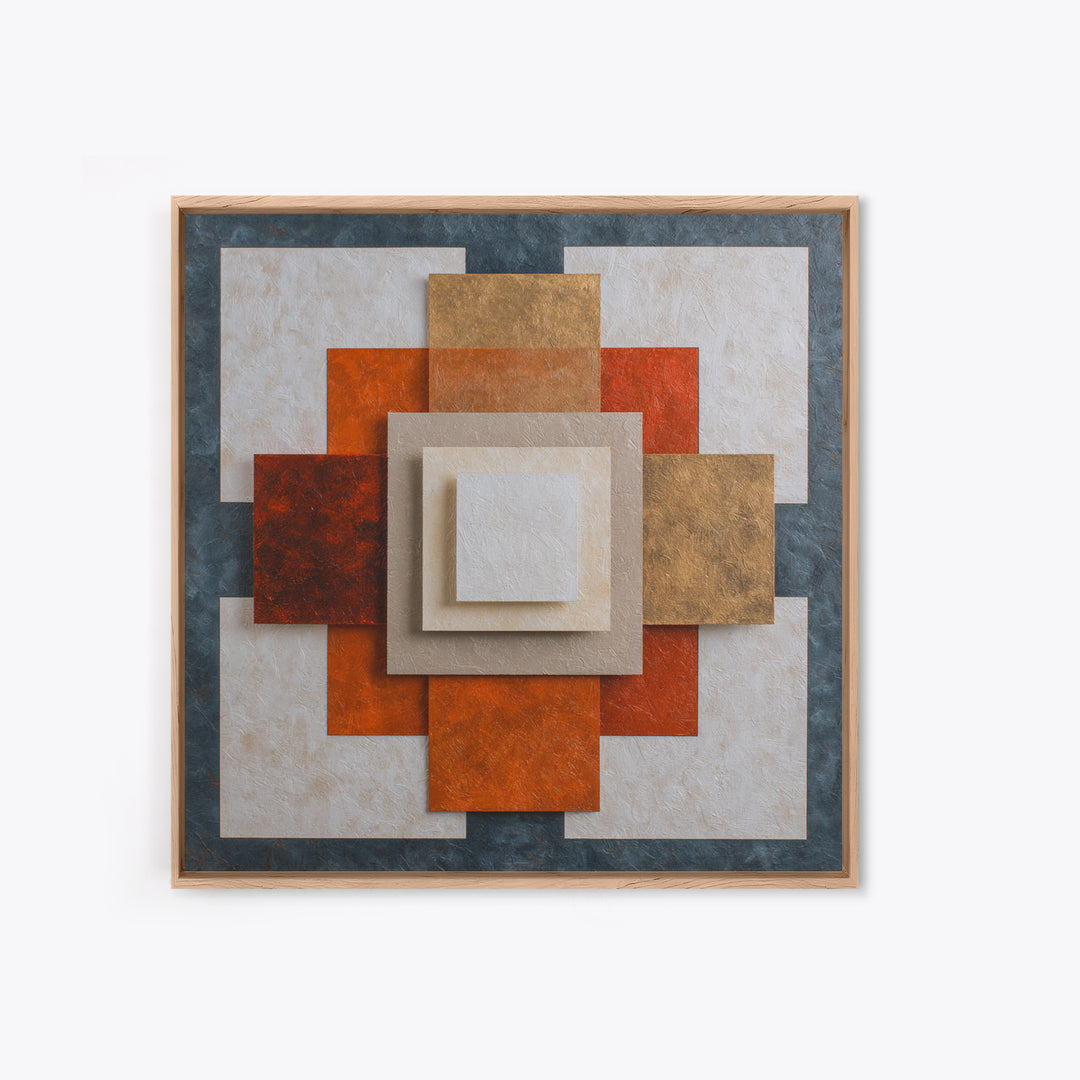 Modern Geometric Composition for Living Spaces Framed Canvas Print, Wall Art, Heart, Living Room Decor, Fine Art, WAL-1x1-28
